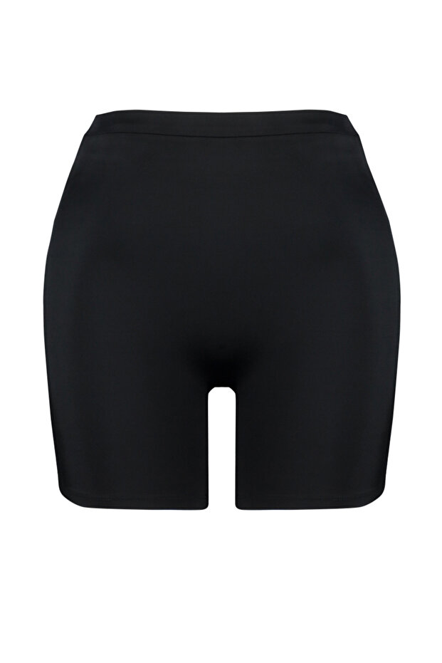 Siyah Yüksek Bel Vücuda Oturan Mini Şort Örme Büyük Beden Bikini Altı TBBSS24CR00008 - 8