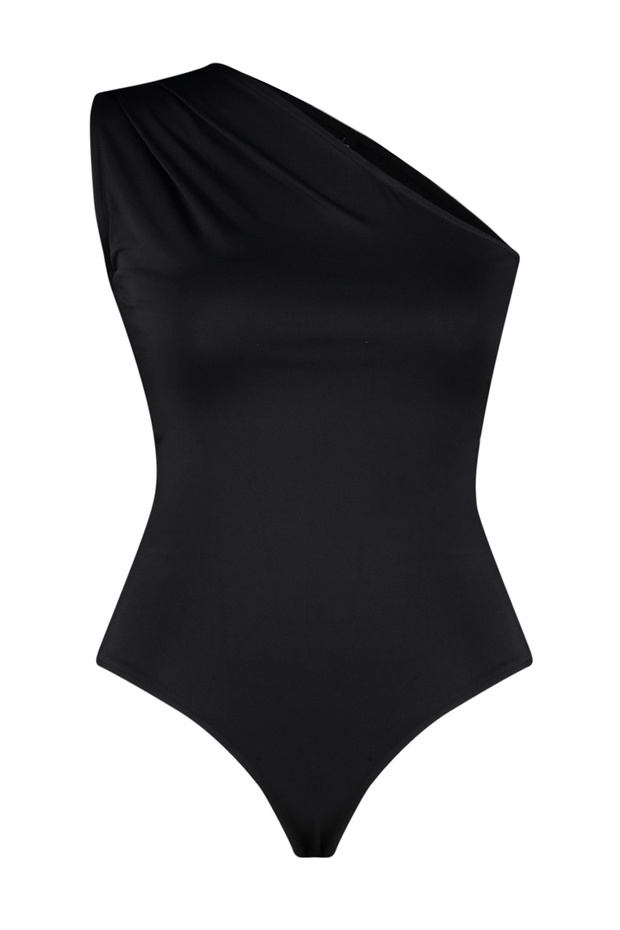 Siyah Asimetrik Yakalı Alttan Çıtçıtlı Örme Body TBBSS24AF00066 - 7