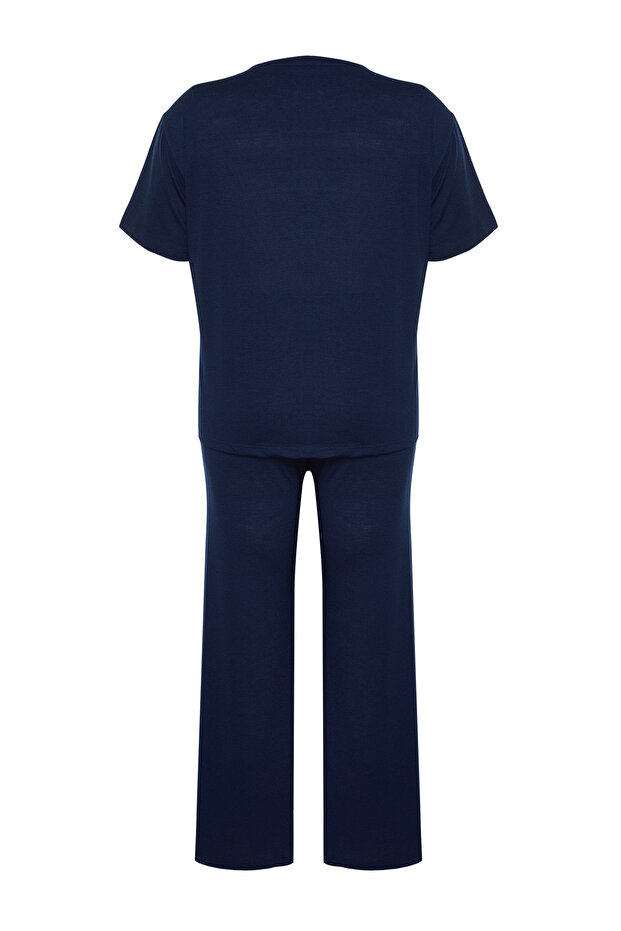Lacivert Bisiklet Yaka 3'lü Örme Pijama Takımı TBBSS24AI00041 - 11
