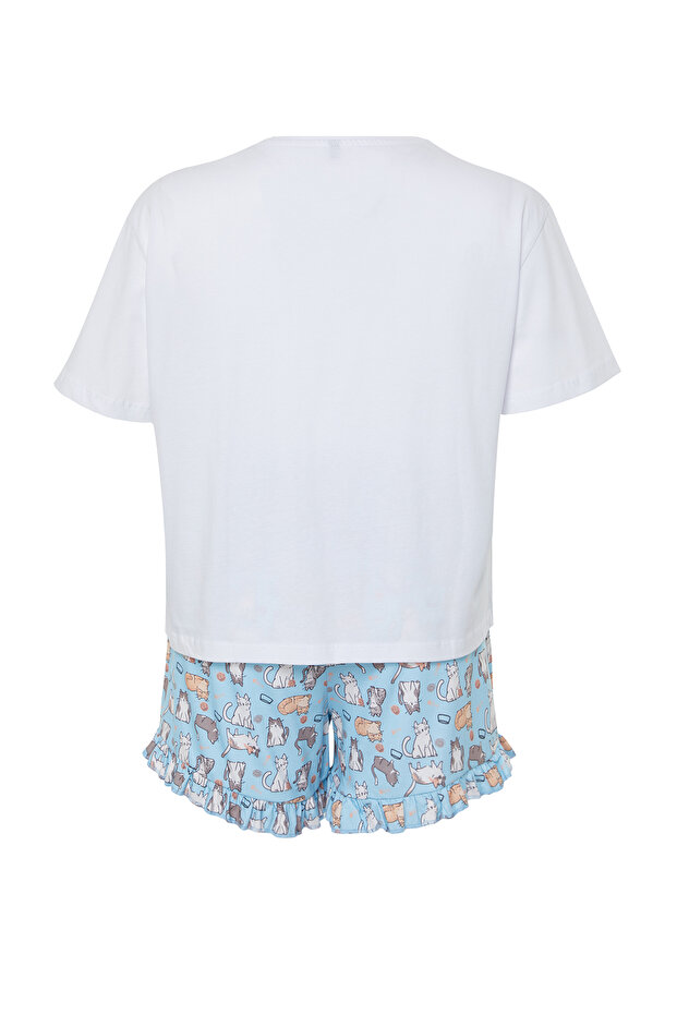 Mavi Kedi Desenli Örme Pijama Takımı TBBSS24AI00009 - 8