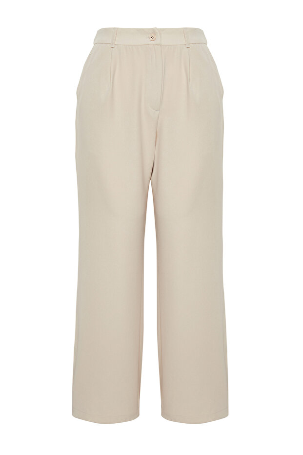 Taş Yüksek Bel Wide Leg Geniş Paça Pilili Dokuma Kumaş Pantolon TBBSS24AR00019 - 11