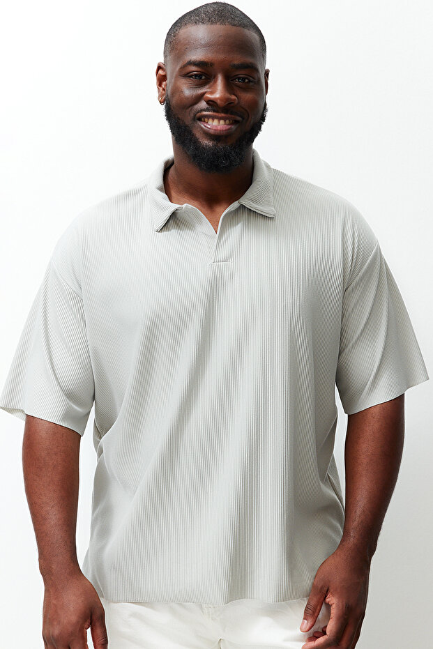 Büyük Beden Taş Oversize Dokulu Ottoman Polo Yaka T-Shirt TMNSS24BF00047 - 1