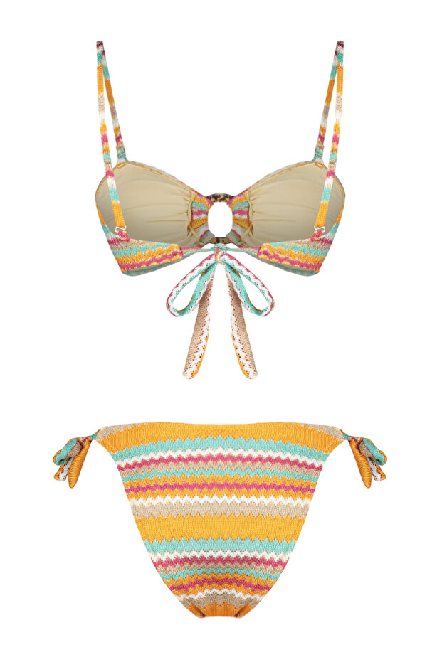 Geometrik Desenli Aksesuarlı Straplez Kaplı Regular Normal Bel Bikini Takımı TBESS24BT00094 - 8
