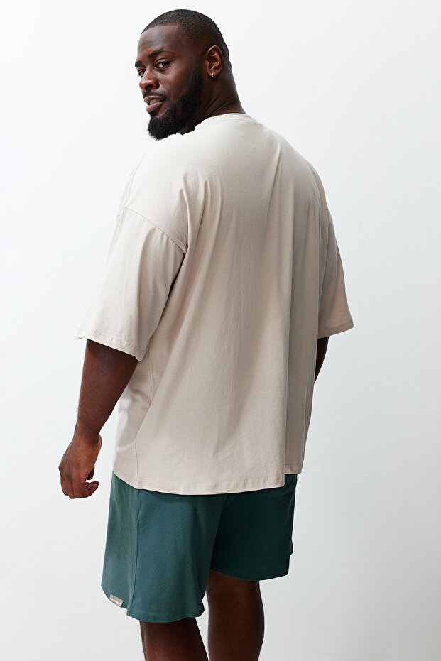 Büyük Beden Taş Oversize/Geniş Kesim %100 Pamuklu T-Shirt TMNSS23TS00139 - 6
