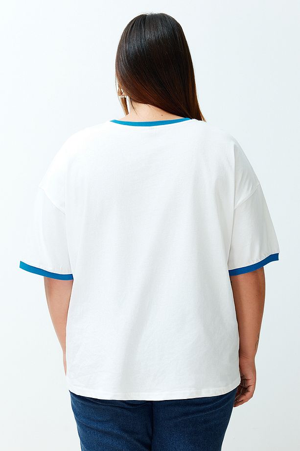 Ekru Unisex Oversize Rahat %100 Pamuklu Couple Örme T-Shirt TBBSS24BF00033 - 6