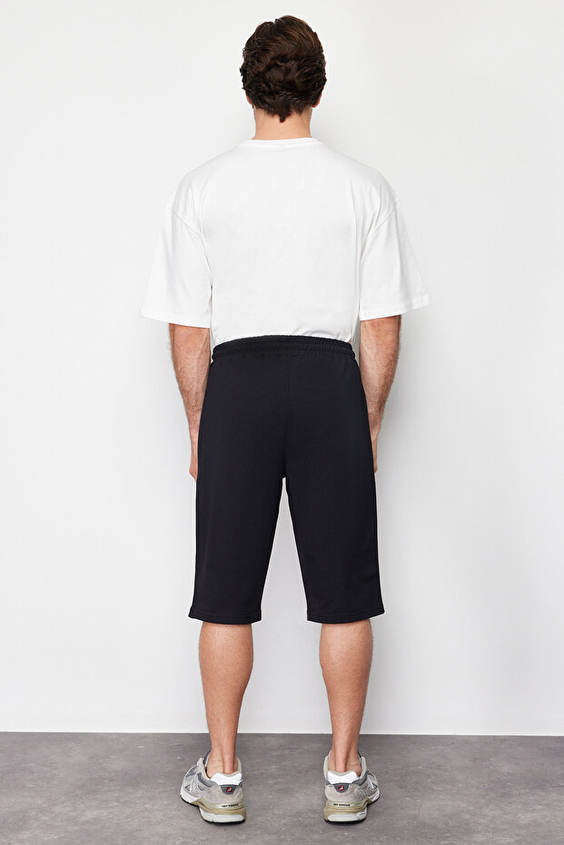 Basic Siyah Regular/Normal Kesim Uzun Boy Lastik Belli Kordonlu Şort TMNSS24SR00036 - 6