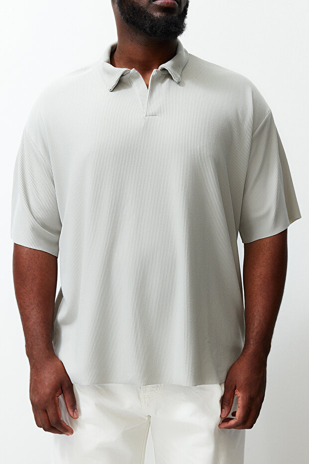 Büyük Beden Taş Oversize Dokulu Ottoman Polo Yaka T-Shirt TMNSS24BF00047 - 5