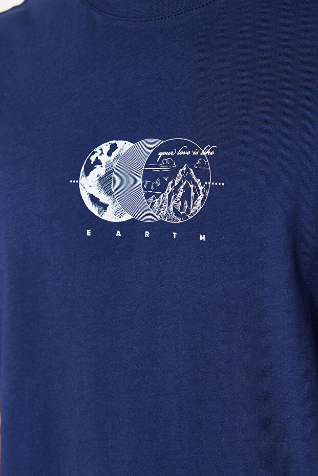 Lacivert Oversize/Geniş Kesim Baskılı %100 Pamuklu T-Shirt TMNSS23TS00261 - 6