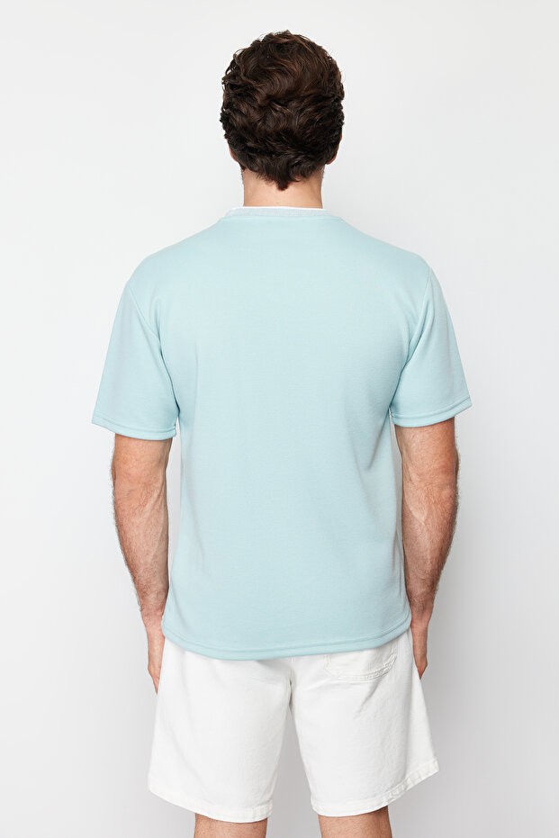 Mint Basic Oversize/Geniş Kesim Triko Bantlı Dokulu Pike T-Shirt TMNSS23TS00079 - 2