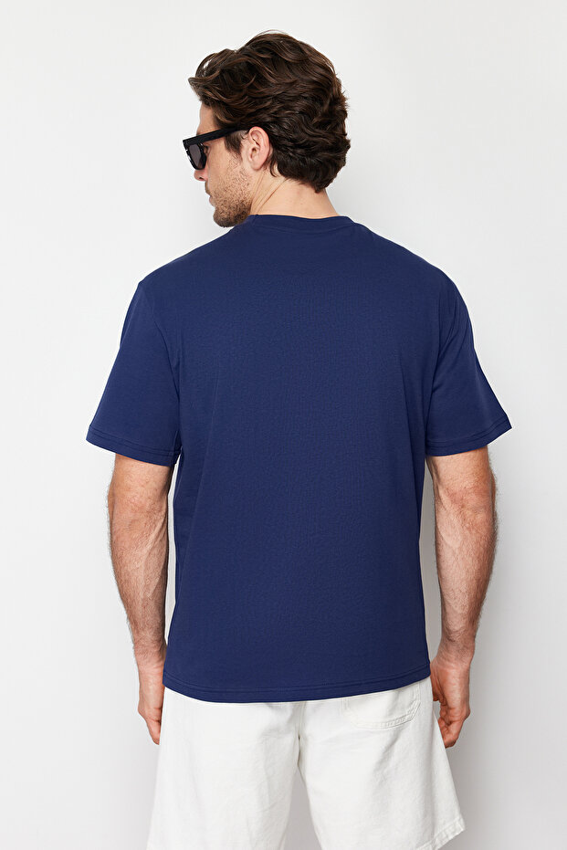 Lacivert Oversize/Geniş Kesim Baskılı %100 Pamuklu T-Shirt TMNSS23TS00261 - 2