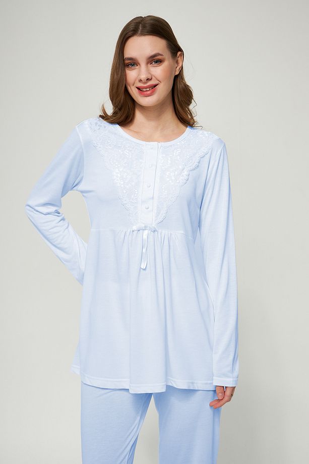 Ekru Kadın Hamile ve Lohusa Pijama Takımı 3'lü Set - 4