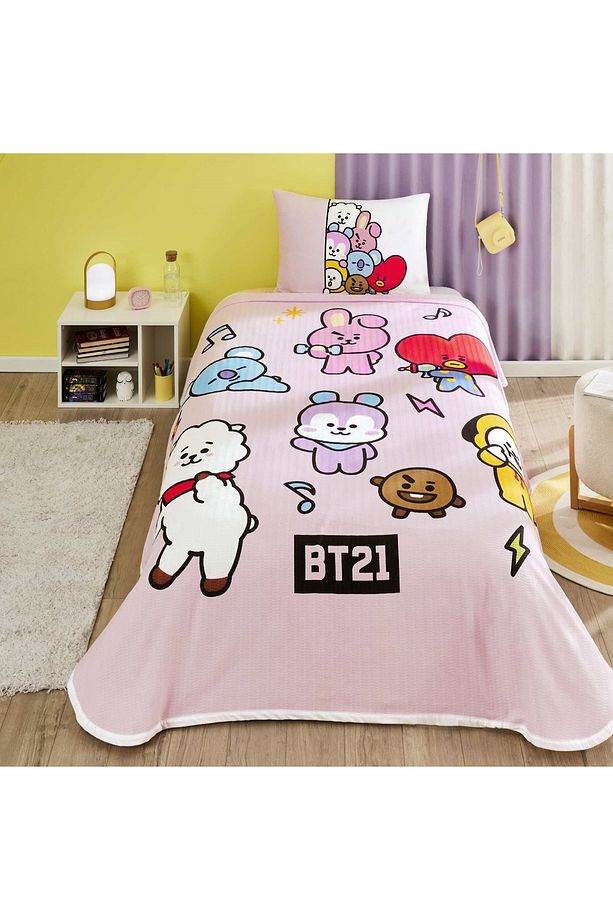 Lisanslı BT21 Tek Kişilik Pamuk Pike Takımı - 1