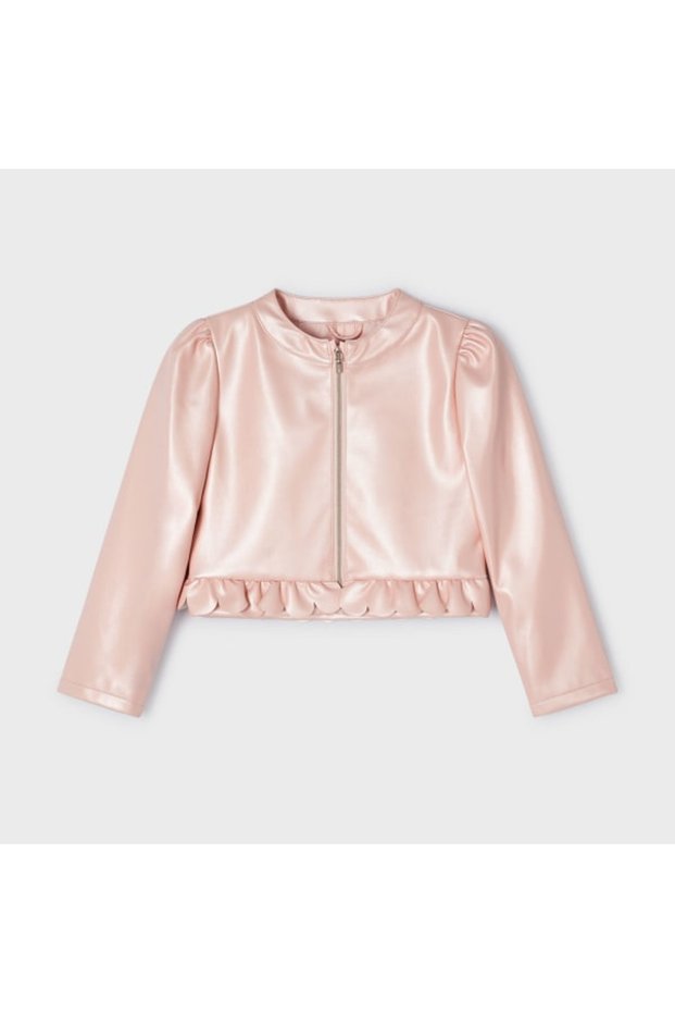 Girl's Laser Cut Faux Leather Shiny Jacket Powder L24Y3470