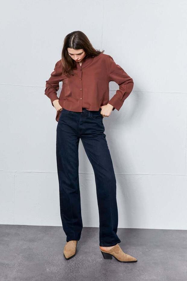 Acı Kahve Oval Kesim Basic Gömlek - 4