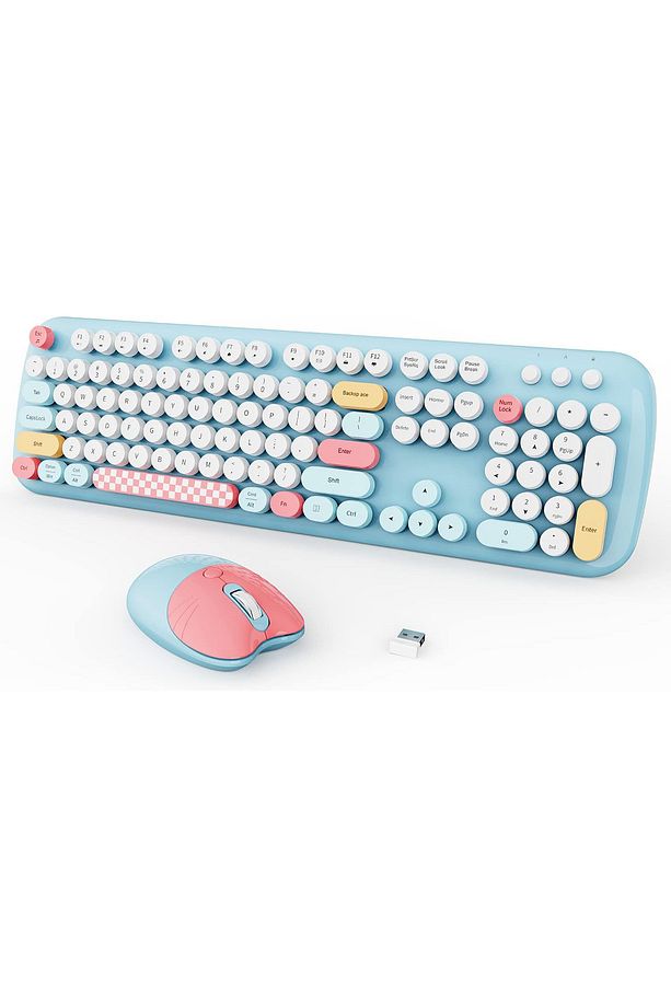 Klavye Ve Mouse Set 104 Tuşlu Retro Ve Şık Daktilo Renkli Tuş Tarzı Ingilizce Q Klayve Trendba - 1