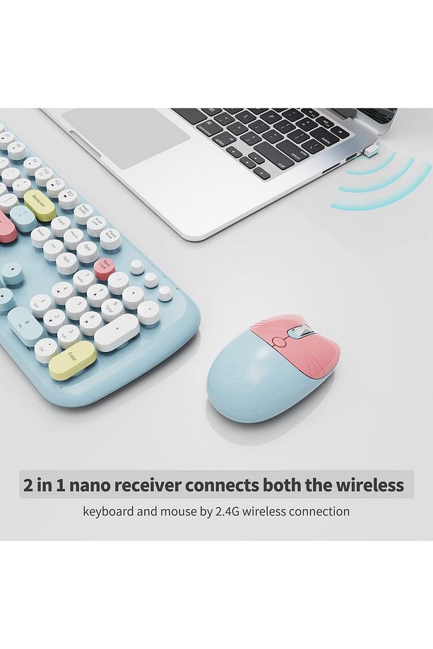 Klavye Ve Mouse Set 104 Tuşlu Retro Ve Şık Daktilo Renkli Tuş Tarzı Ingilizce Q Klayve Trendba - 4