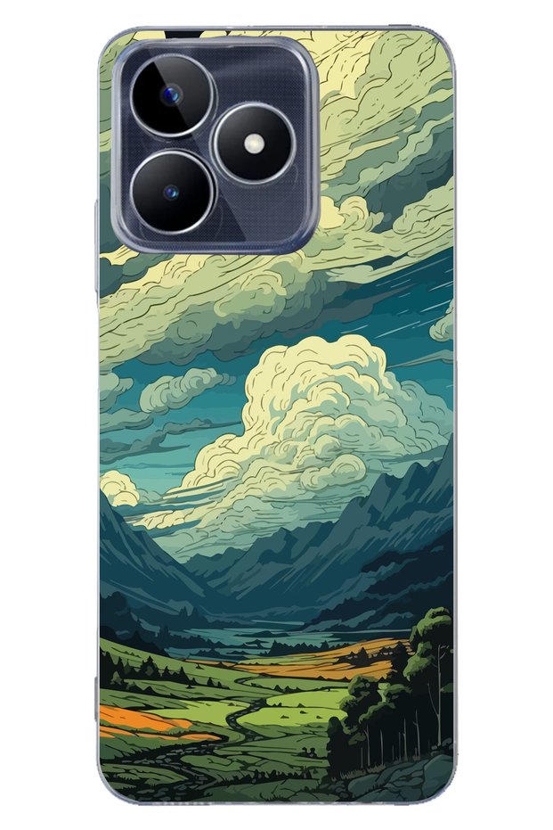 Nature and Cloud Pattern Transparent Phone Case Compatible with Realme C53