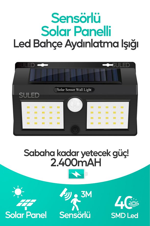 Sensörlü Bahçe Aydınlatma Lambası Solar Güneş Panelli Tam Otomatik Modlu Dış Mekan Aydınlatma - 1