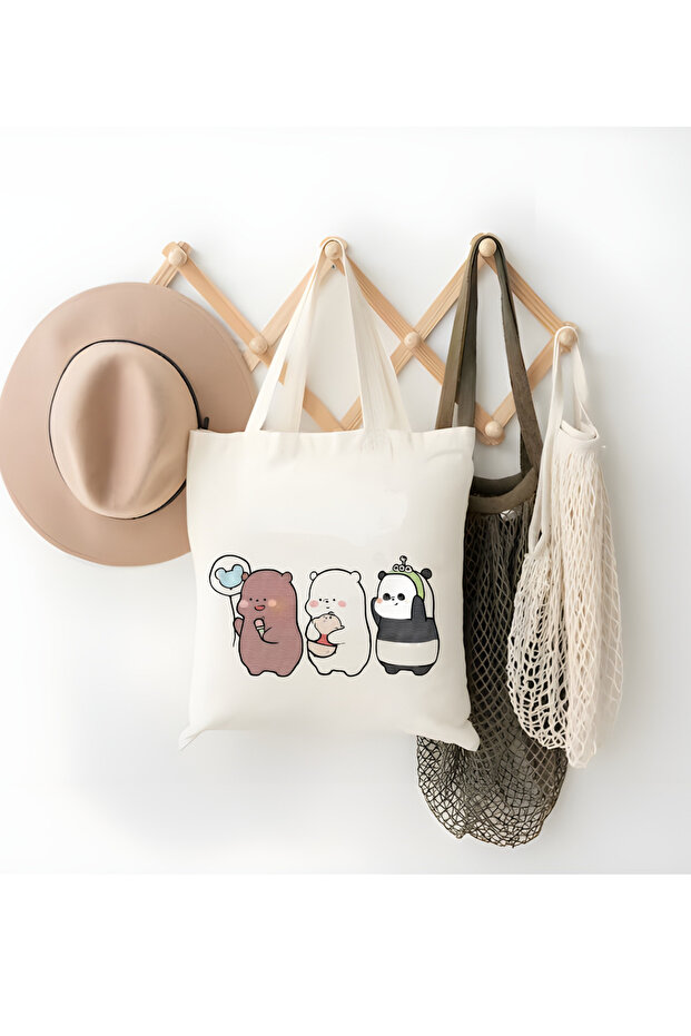 We Bare Bears, Kafadar Bears 3 Near Friendly Printed Raw Cloth Bag Tote Bag, Cloth Bag