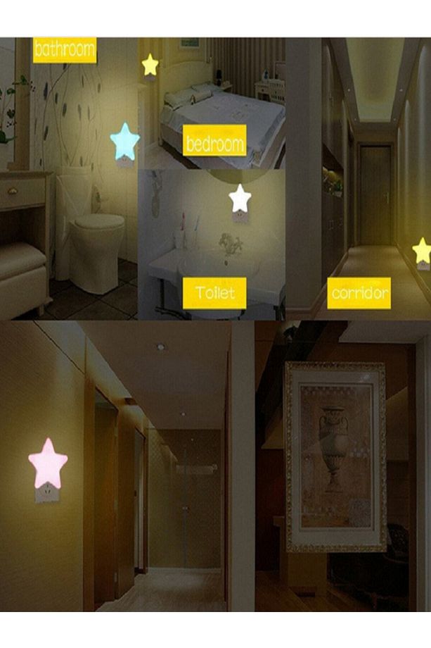 Yılbaşı Işıkları Kumandalı Sevimli Yıldız Sarı Led Gece Lambası Aydınlatma Elektrikli Fişli - 4
