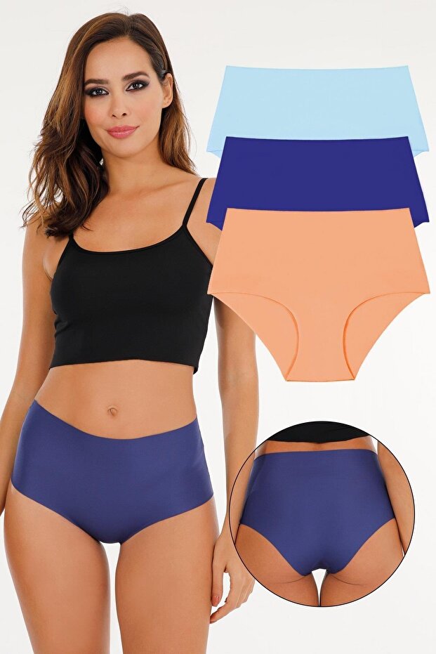 Women's High Waist Laser Cut Panties 3-Piece Kts2011 -Orange