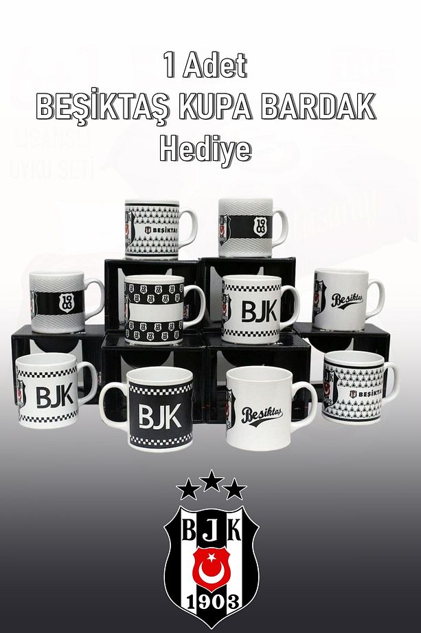 Beşiktaş Kartal Set 5 Parça - Beşiktaş Tek Kişilik Pamuk Uyku Seti - 7