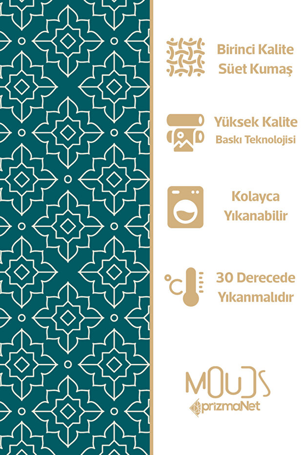 Turquoise White Ornament Islamic Patterned Suede Fabric Carefree Tablecloth Square and Rectangular - 7