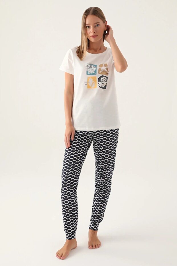 100% COTTON BICYCLE COLLAR HALF SLEEVE WOMEN'S PAJAMAS SET 2871