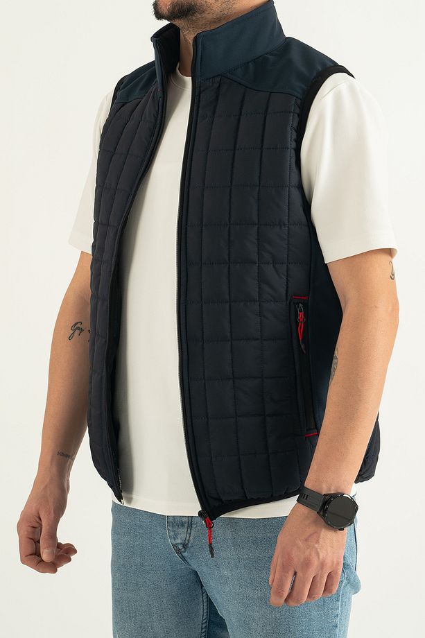 Erkek Lacivert Slim Fit Dar Kesim Içi Polar Outdoor Kapitone Yelek - 4