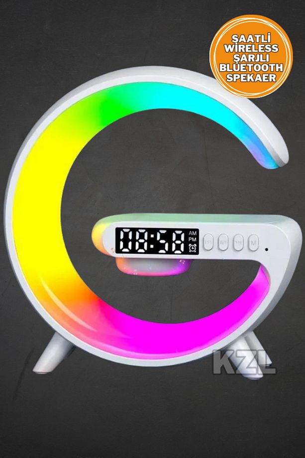 Akıllı Gece Lambası Speaker Bluetooth Hoparlör Kablosuz Şarj Rgb Masa Lambası Dekoratif  Saatli - 1