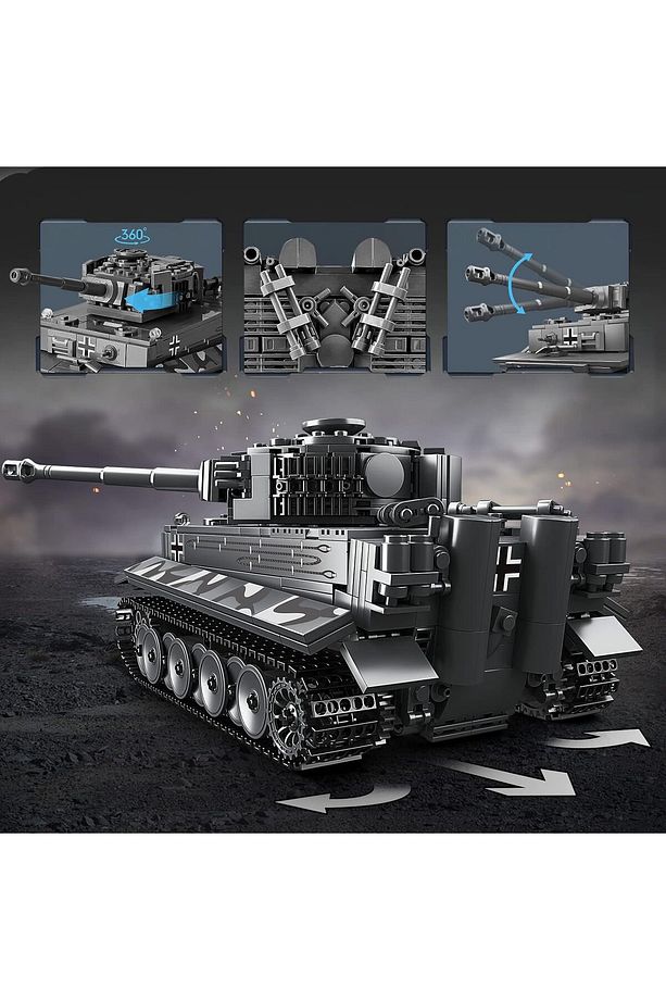 Kaplan Tankı Yapı Taşları Seti WW2 Askeri Model Şarj Edilebilir Uzaktan Kumandalı Uygulama Kontrollü - 4