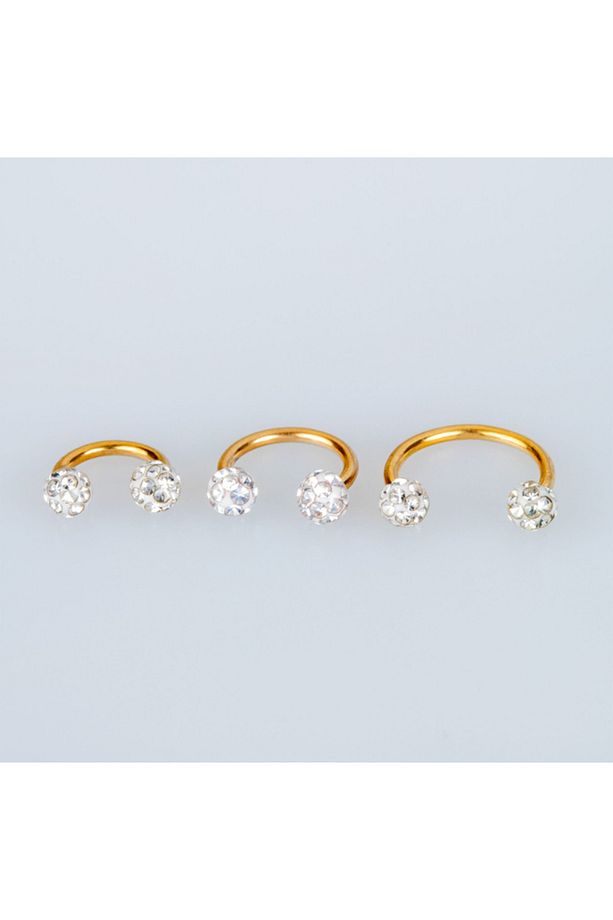 316l Cerrahi Çelik Antialerjik Taşlı Şambala 3 Adet Halka Hızma Küpe Piercing Set - 3