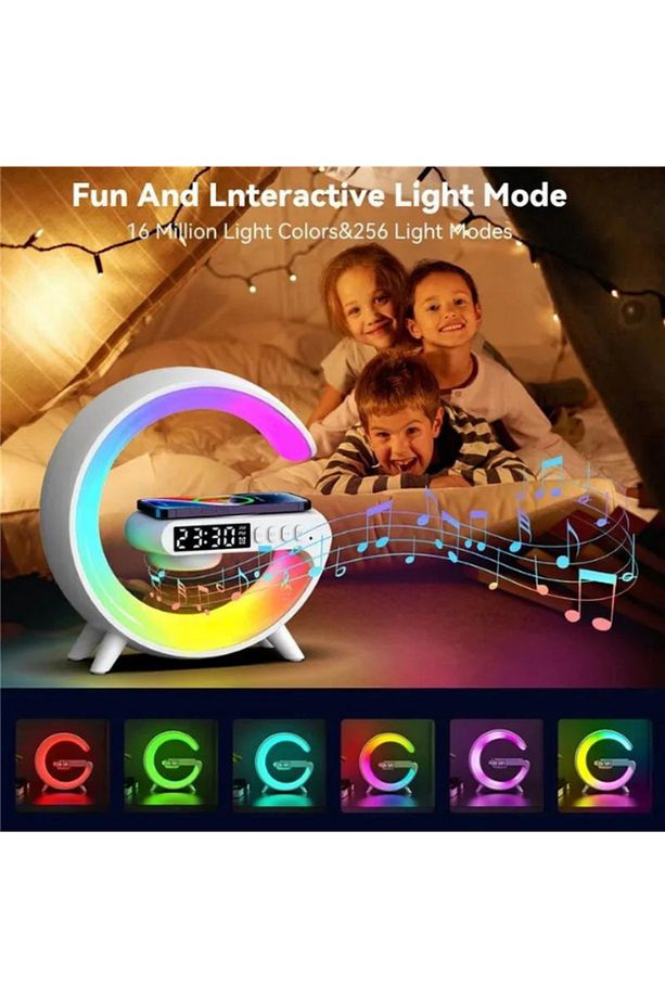 Akıllı Gece Lambası Speaker Bluetooth Hoparlör Kablosuz Şarj Rgb Masa Lambası Dekoratif  Saatli - 5