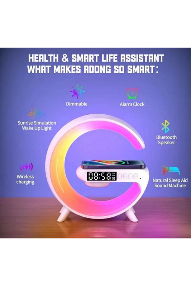 Akıllı Gece Lambası Speaker Bluetooth Hoparlör Kablosuz Şarj Rgb Masa Lambası Dekoratif  Saatli - 3