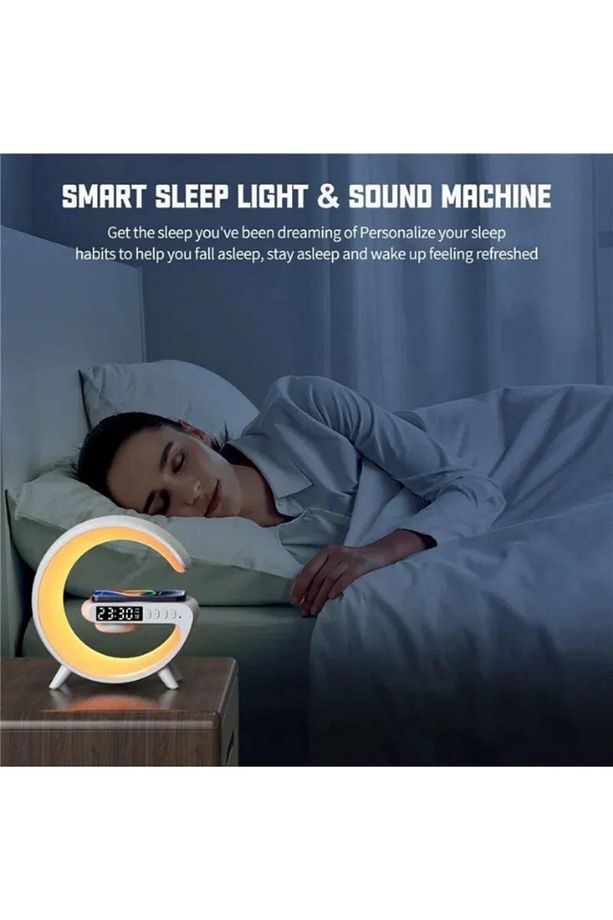 Akıllı Gece Lambası Speaker Bluetooth Hoparlör Kablosuz Şarj Rgb Masa Lambası Dekoratif  Saatli - 4