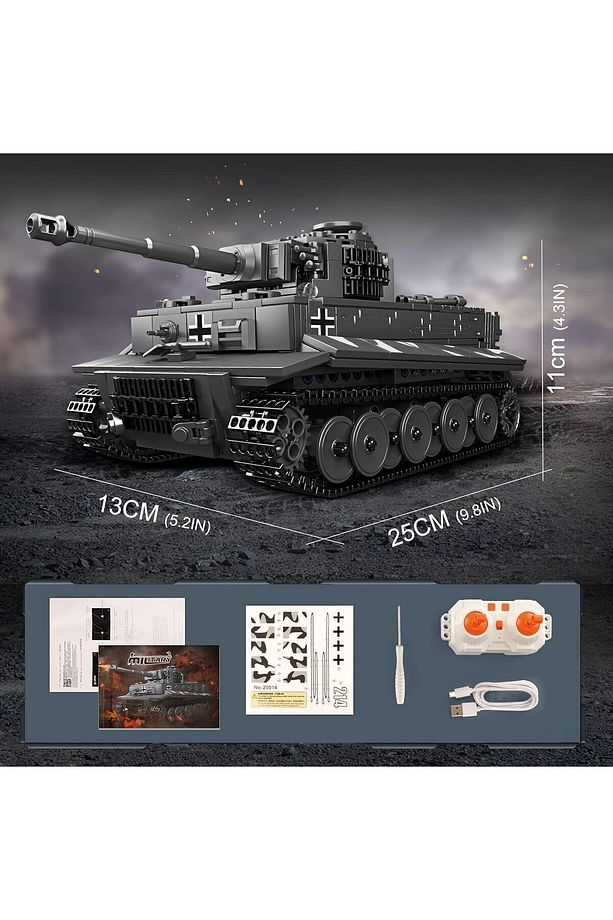 Kaplan Tankı Yapı Taşları Seti WW2 Askeri Model Şarj Edilebilir Uzaktan Kumandalı Uygulama Kontrollü - 6