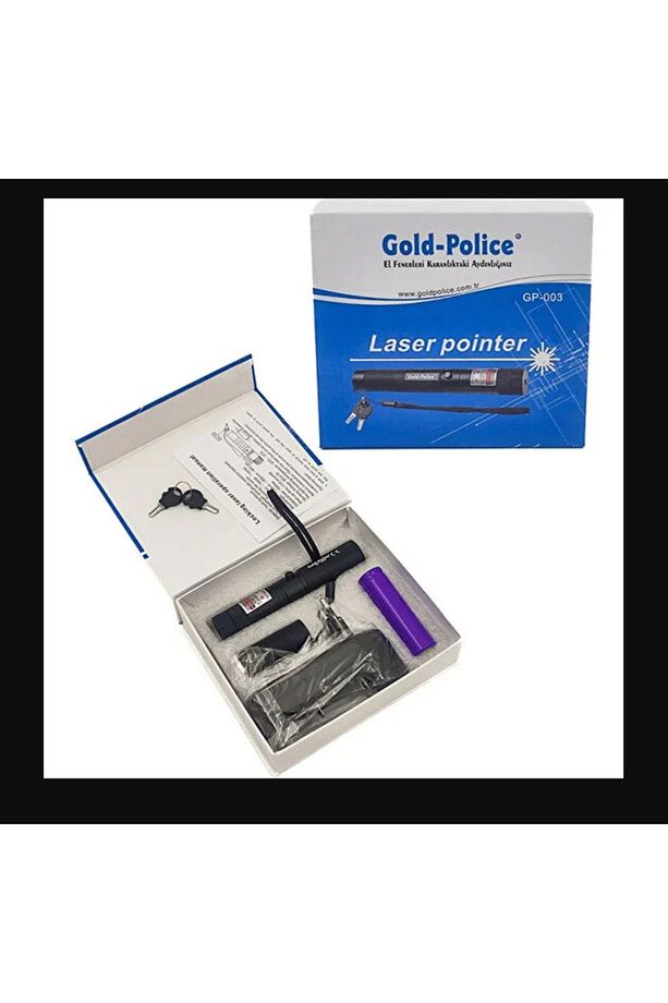 Yeşil Lazer Şarjlı Uzun Menzilli Gold Police GP-003 Pointer Anahtarlı Şık Kutusunda Döner Başlıklı - 1