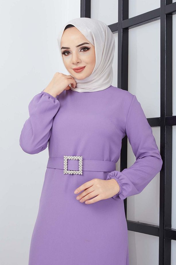 Dilay Atlas Elbise - Lila - 6