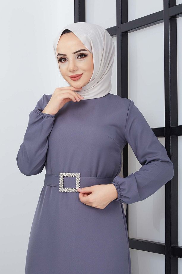 Dilay Atlas Elbise - Gri - 5