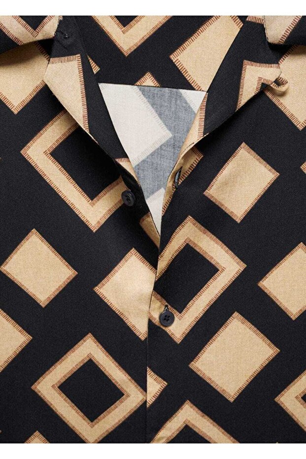 Geometric pattern bowling shirt - 5