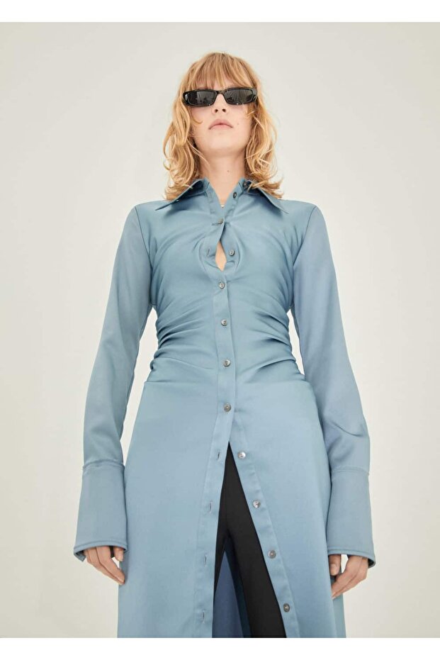 Dar kesim gömlek elbise - 1