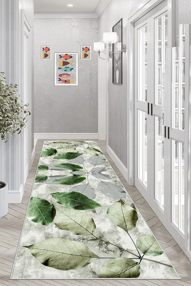 Yaprak Desenli Renk Geçişli Dijital Baskı Yıkanabilir Kaymaz Taban Salon Halısı ve Yolluk - 5