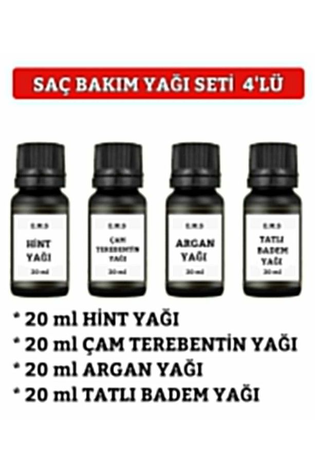 SAÇ BAKIM YAĞI SETİ 4'LÜ HİNT YAĞI - ÇAM TEREBENTİN YAĞI - ARGAN YAĞI - TATLI BADEM YAĞI 4 X 20 ML. - 1