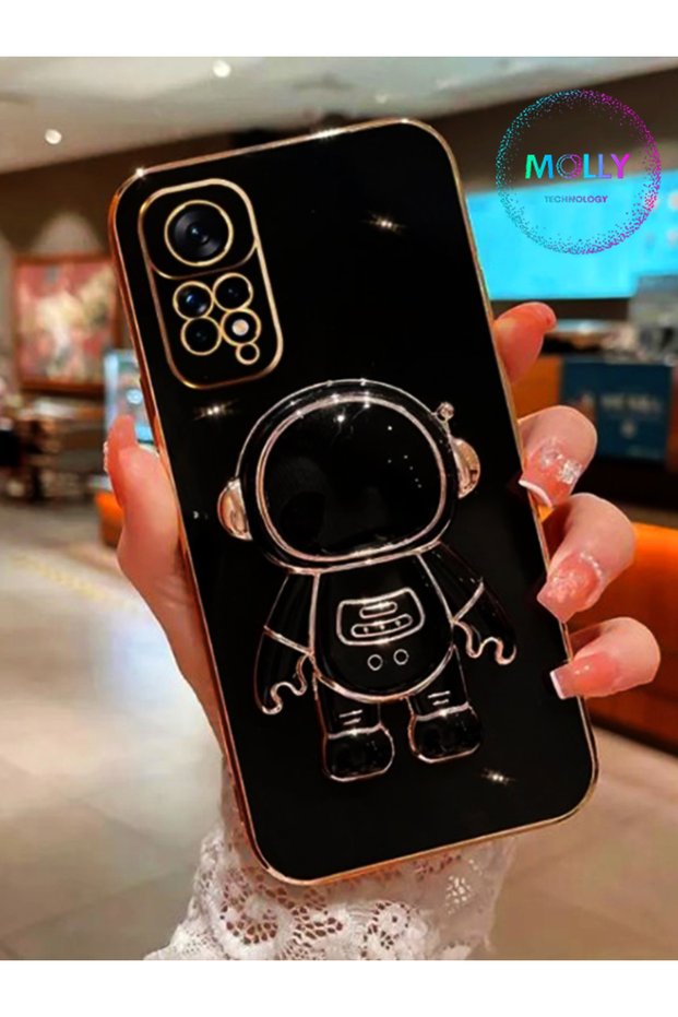 Luxury Silicone Case with Black Astronaut Stand and Gold Detail for Xiaomi Redmi Note 12 Pro 4g