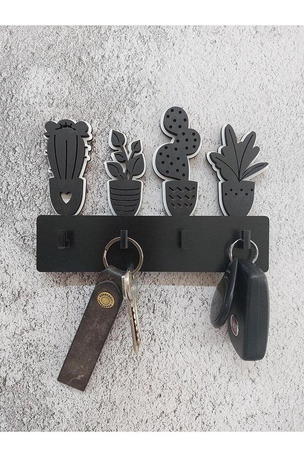 Dekoratif Saksıda Çiçekler Duvar Askısı Anahtarlık - 1