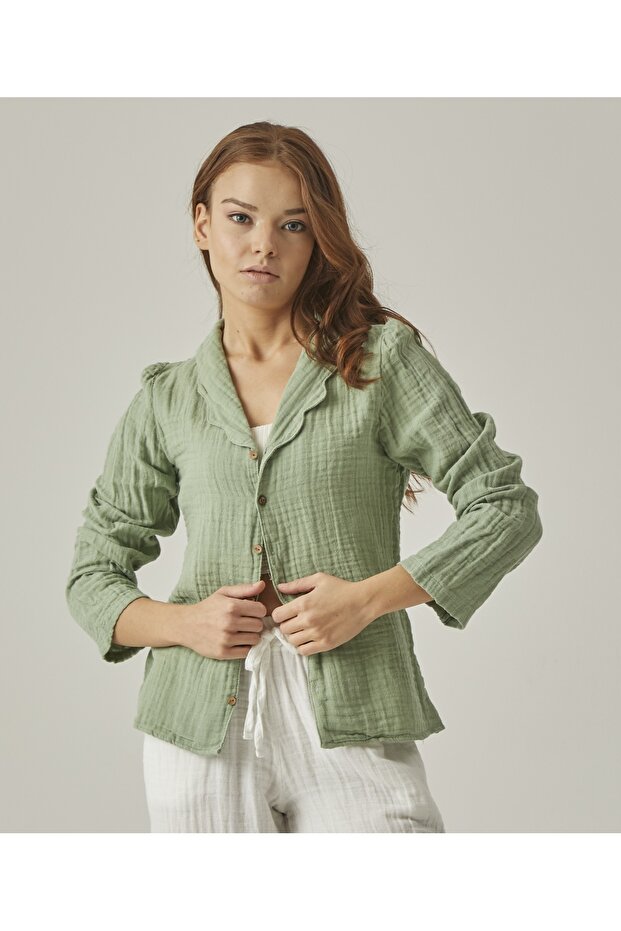 MUSLIN SHAL COLLAR WOMEN'S SHIRT