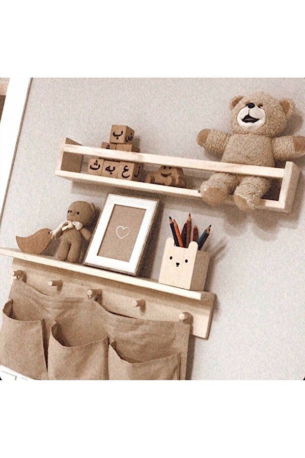 Wooden Hanger Shelf and Bookcase Shelf Educational Montessori Shelf 2 Pieces 50 cm