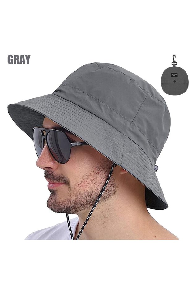 Summer Beach Foldable Fisherman Bucket Hat Drawstring Waterproof AntiUV Protection Camping Hiking Mountaineering