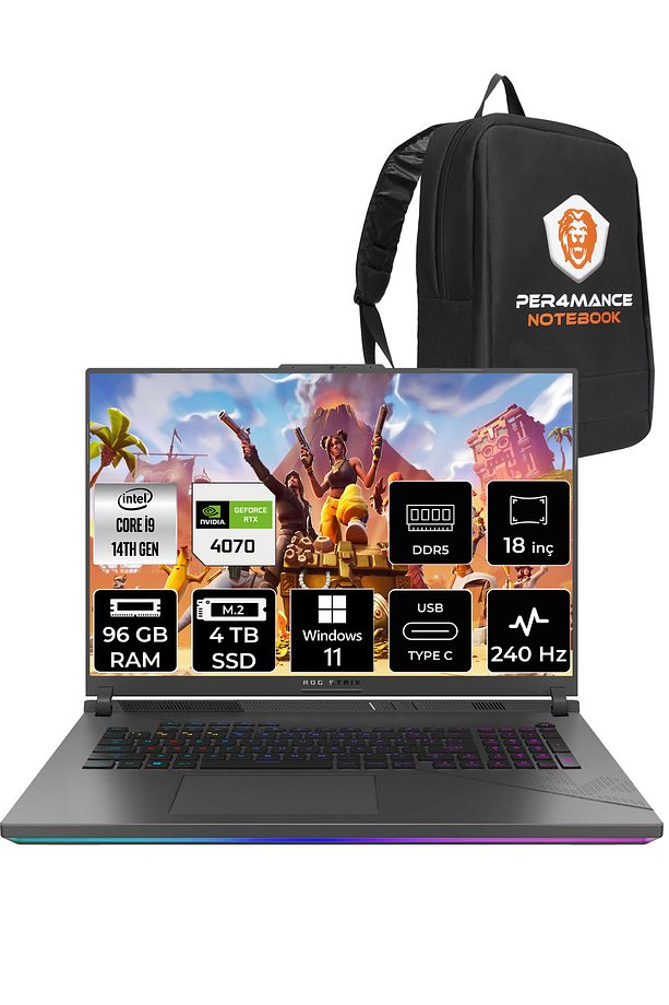 ROG Strix G18 i9-14900HX 96GB 4TB SSD RTX4070/8GB 240Hz 18" WQXGA W11H N6002 & PER4 ÇANTA - 1