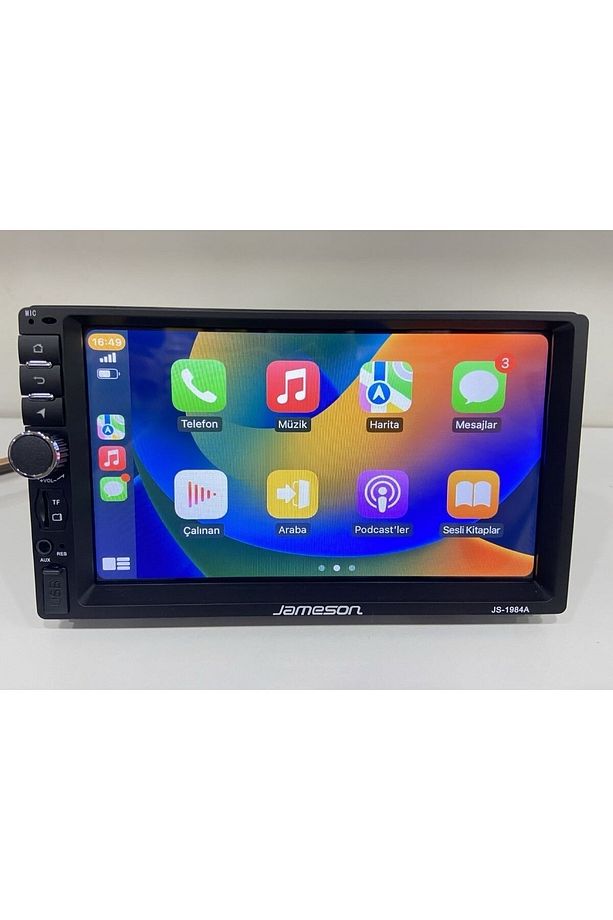 JS-1984A ANDROİD 2-32 CARPLAYLİ TEK DİN ARKASI İNCE DOUBLE TEYP - 1